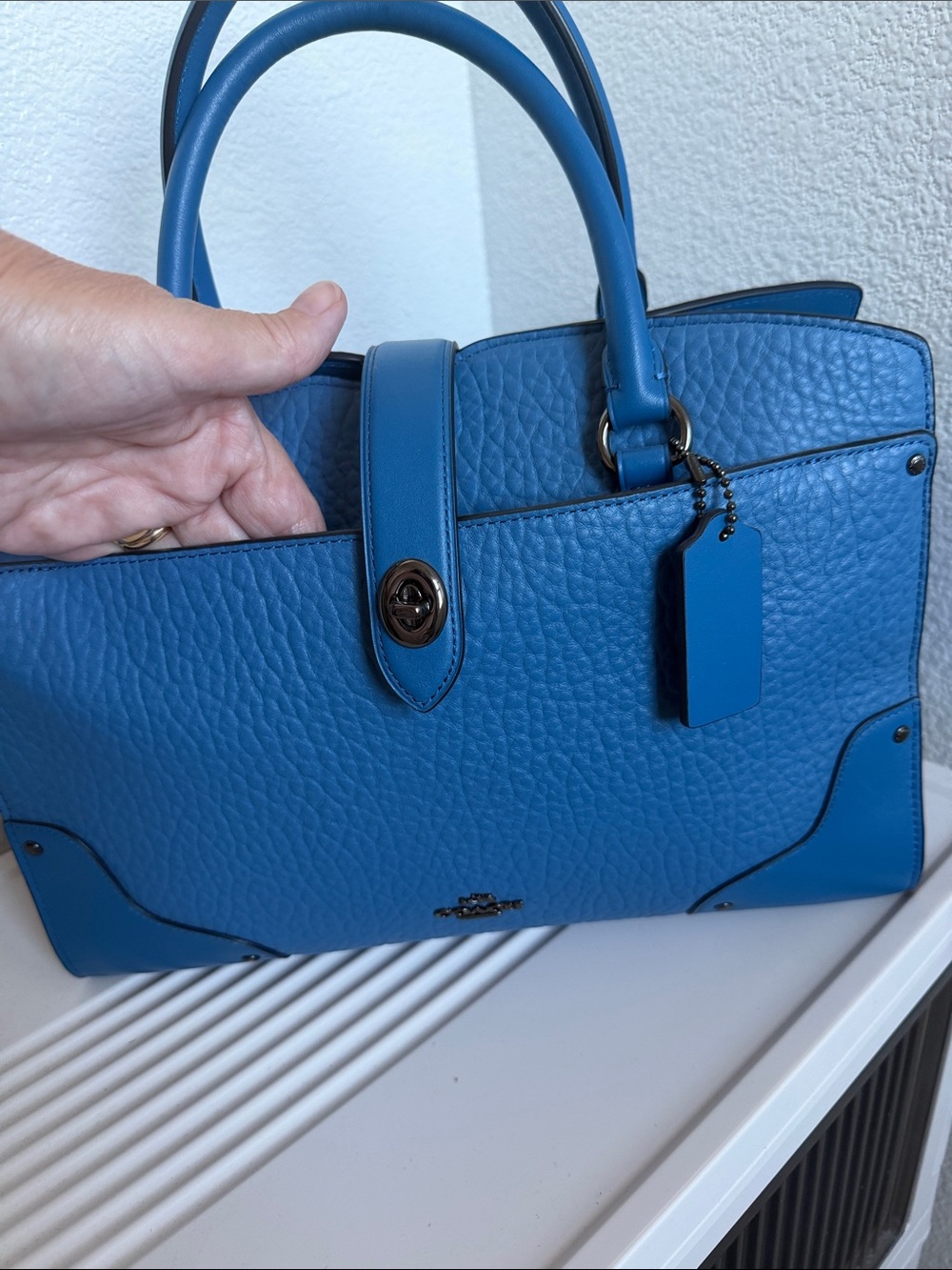 NWT Coach Bright Blue Mercer 30 Satchel with Gunmetal Hardware. - Picture 13 of 15